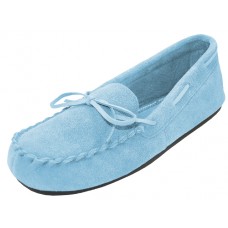 W080003-Blue - Wholesale Women's "Easy USA" Insulated Leather Upper Moccasins House Slipper (*Light Blue Color)